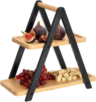Zeller Etagere - bamboe hout - zwart - 2-laags - presenteren/serveren - 34 x 17 x 32 cm - high tea/wine