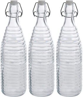 Zeller Fles met beugeldop - 3x - transparant - 1000 ml - glas - decoratie fles - olie/azijn fles