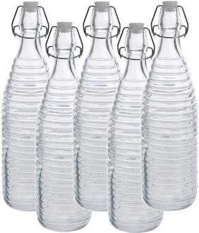 Zeller Fles met beugeldop - 5x - transparant - 1000 ml - glas - decoratie fles - olie/azijn fles
