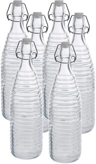 Zeller Fles met beugeldop - 6x - transparant - 1000 ml - glas - decoratie fles - olie/azijn fles