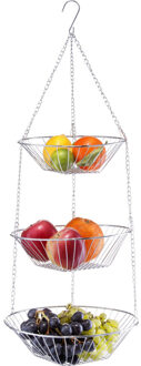 Zeller Fruitschaal - 3-laags - hangend - metaal - zilverkleurig - 72 cm
