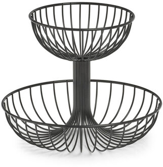 Zeller Fruitschaal - draad metaal - 2-laags - zwart - 32 x 26 cm - Etageres