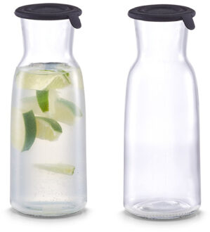 Zeller Glazen karaffen - 2x - met siliconen deksel - 700 ml - waterkaraf - D8 x H21 cm - karaf