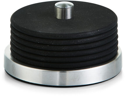 Zeller Glazen onderzetters - 6x - zwart - siliconen - Dia 10 cm - met houder