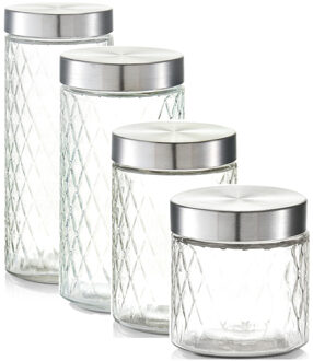 Zeller Glazen voorraadpotten/bewaarpotten - 4x - 750/1200/1500/2000 ml geruit