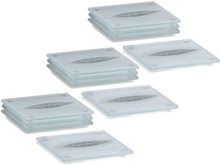Zeller Glazenonderzetters - 12x stuks - met bladeren print - 10 x 10 cm - voor glazen - tafeldecoratie