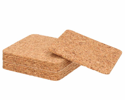 Zeller Glazenonderzetters - set 12x stuks - vierkant - Lichtbruin - 10x10 cm - Kurk