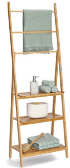 Zeller Handdoeken ophangrek/houder met 3 planken - badkamer - bamboe hout - 53 x 30 x 153 cm - naturel