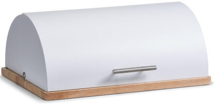 Zeller Houten luxe broodtrommel met witte klep/deksel 39 cm