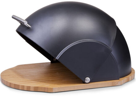 Zeller Houten luxe ovale broodtrommel met zwarte klep/deksel 37 cm