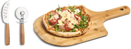 Zeller Houten pizza snijplank/bord 53 cm met pizzasnijder set