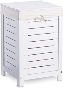 Zeller Houten wasmand - wit - vierkant - met deksel en waszak - 35 x 35 x 55 cm - 50 liter