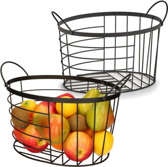 Zeller Industriele draadmand/opbergmand ovaal - Set van 2x stuks - zwart - metaal - 35 x 23,5 x 23 cm - Keu