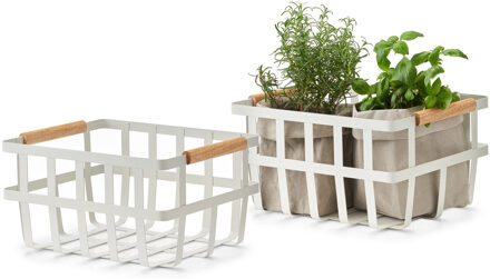 Zeller Industriele draadmand/opbergmand - Set van 2x stuks - wit - metaal - 32 x 25 x 17 cm - Keukenmandjes