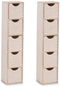 Zeller Kantoor organizer ladeblok - 2x - 5 lades - 12 x 13 x 60 cm - hout