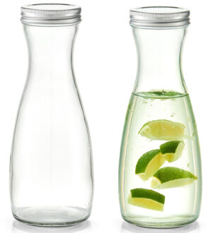Zeller Karaf - 2x - met schroefdeksel - glas - 1000 ml - schenkkan