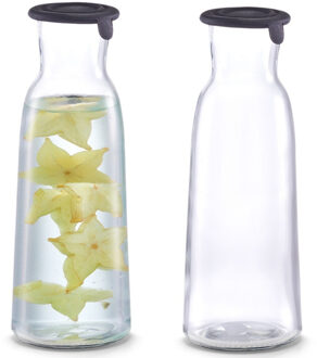 Zeller Karaf - 3x - met siliconen deksel - transparant - 1000 ml - glas - schenkkan - waterkan