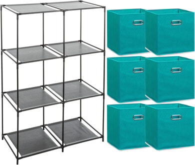 Zeller Kastmandjes/opberg mandjes - aqua groen/blauw - 6x stuks van 29 Liter - In rekje van 68 x 98 cm