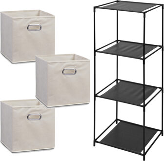 Zeller Kastmandjes/opberg mandjes - beige - 3x stuks van 29 Liter - In rekje van 34 x 98 cm