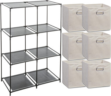 Zeller Kastmandjes/opberg mandjes - beige - 6x stuks van 29 Liter - In rekje van 68 x 98 cm