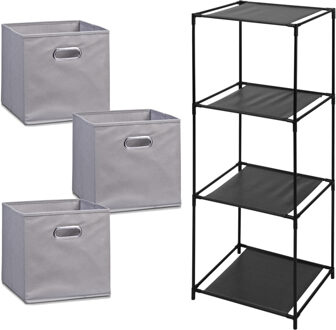 Zeller Kastmandjes/opberg mandjes - grijs - 3x stuks van 29 Liter - In rekje van 34 x 98 cm