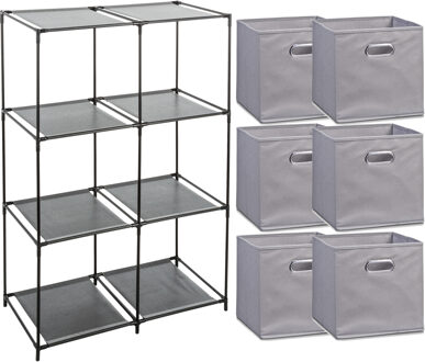 Zeller Kastmandjes/opberg mandjes - grijs - 6x stuks van 29 Liter - In rekje van 68 x 98 cm