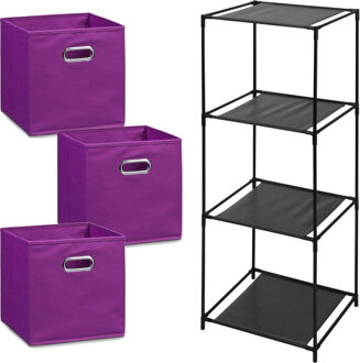 Zeller Kastmandjes/opberg mandjes - paars - 3x stuks van 29 Liter - In rekje van 34 x 98 cm