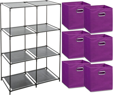 Zeller Kastmandjes/opberg mandjes - paars - 6x stuks van 29 Liter - In rekje van 68 x 98 cm