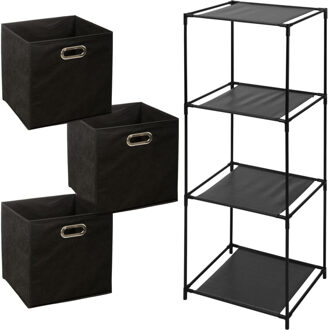 Zeller Kastmandjes/opberg mandjes - zwart - 3x stuks van 29 Liter - In rekje van 34 x 98 cm