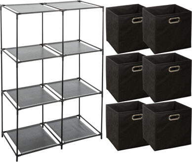 Zeller Kastmandjes/opberg mandjes - zwart - 6x stuks van 29 Liter - In rekje van 68 x 98 cm