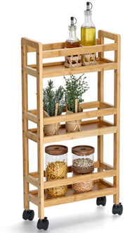 Zeller Keuken Trolley - met 3 niveaus - bruin - bamboe hout - 36 x 15 x 74 cm - 4 zwenkwielen
