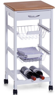 Zeller keuken trolley - met wijnrek en mandjes - 36 x 76 cm - Bijzetkastjes - kastje op wielen