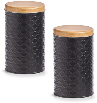 Zeller keuken voorraad blik - 2x - zwart - metaal - 10,5 x 18 cm - 2L - snoeptrommels - koffieblik