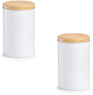 Zeller keuken voorraad blik - 3x - wit - metaal - 10,5 x 18 cm - 2L - snoeptrommels - koffieblik
