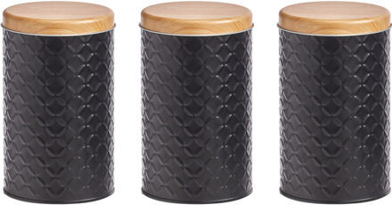 Zeller keuken voorraad blik - 3x - zwart - metaal - 10,5 x 18 cm - 2L - snoeptrommels - koffieblik