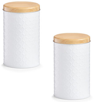 Zeller keuken voorraad blik - 6x - wit - metaal - 10,5 x 18 cm - 2L - snoeptrommels - koffieblik