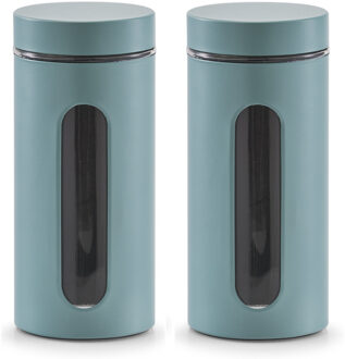 Zeller keuken Voorraadpot - 2x - met venster - eucalyptus groen - 1200 ml - D9.5 x 22cm