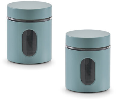 Zeller keuken Voorraadpot - 3x - met venster - eucalyptus groen - 600 ml - D10 x H12,5 cm