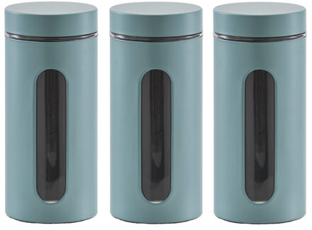 Zeller keuken Voorraadpot - 4x - met venster - eucalyptus groen - 1200 ml - D9.5 x 22cm