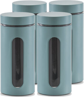 Zeller keuken Voorraadpot - 6x - met venster - eucalyptus groen - 1200 ml - D9.5 x 22cm