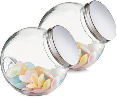 Zeller Keuken voorraadpot/snoeppot Candystore - 2x - rond met deksel - 2900 ml - 19 x 13,5 x 19 cm