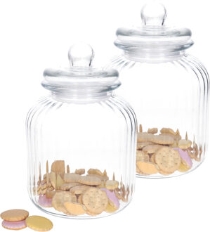 Zeller keuken voorraadpot/snoeppot - Set van 2x stuks - bewerkt glas - met deksel - 3800 ml - 17 x 2