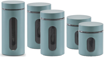 Zeller keuken voorraadpotten - 5x stuks - rvs - groen - 3 formaten - 600 ml - 900 ml en 1200 ml