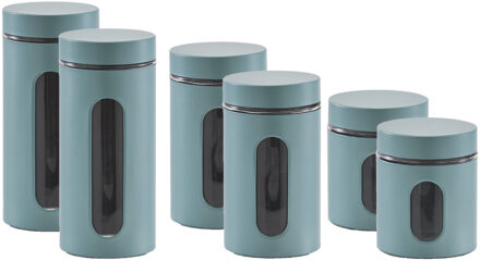 Zeller keuken voorraadpotten - 6x stuks - rvs - groen - 3 formaten van 600/900/1200 ml