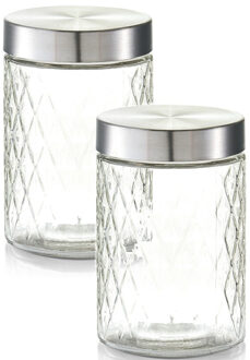 Zeller keuken voorraadpotten / bewaarpotten - 2x - 1200 ml - geruit glas - 11 x 17 cm