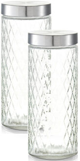 Zeller keuken voorraadpotten / bewaarpotten - 2x - 2000 ml - geruit glas - 11 x 27 cm