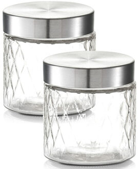 Zeller keuken voorraadpotten / bewaarpotten - 2x - 750 ml - geruit glas - 11 x 12 cm