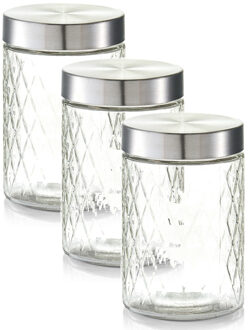 Zeller keuken voorraadpotten / bewaarpotten - 3x - 1200 ml - geruit glas - 11 x 17 cm