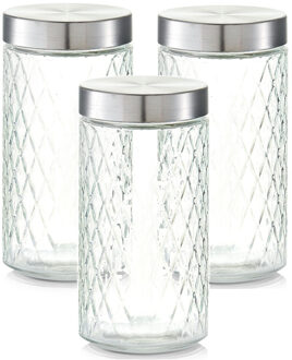 Zeller keuken voorraadpotten / bewaarpotten - 3x - 1500 ml - geruit glas - 11 x 22 cm
