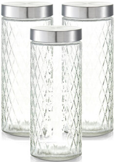 Zeller keuken voorraadpotten / bewaarpotten - 3x - 2000 ml - geruit glas - 11 x 27 cm